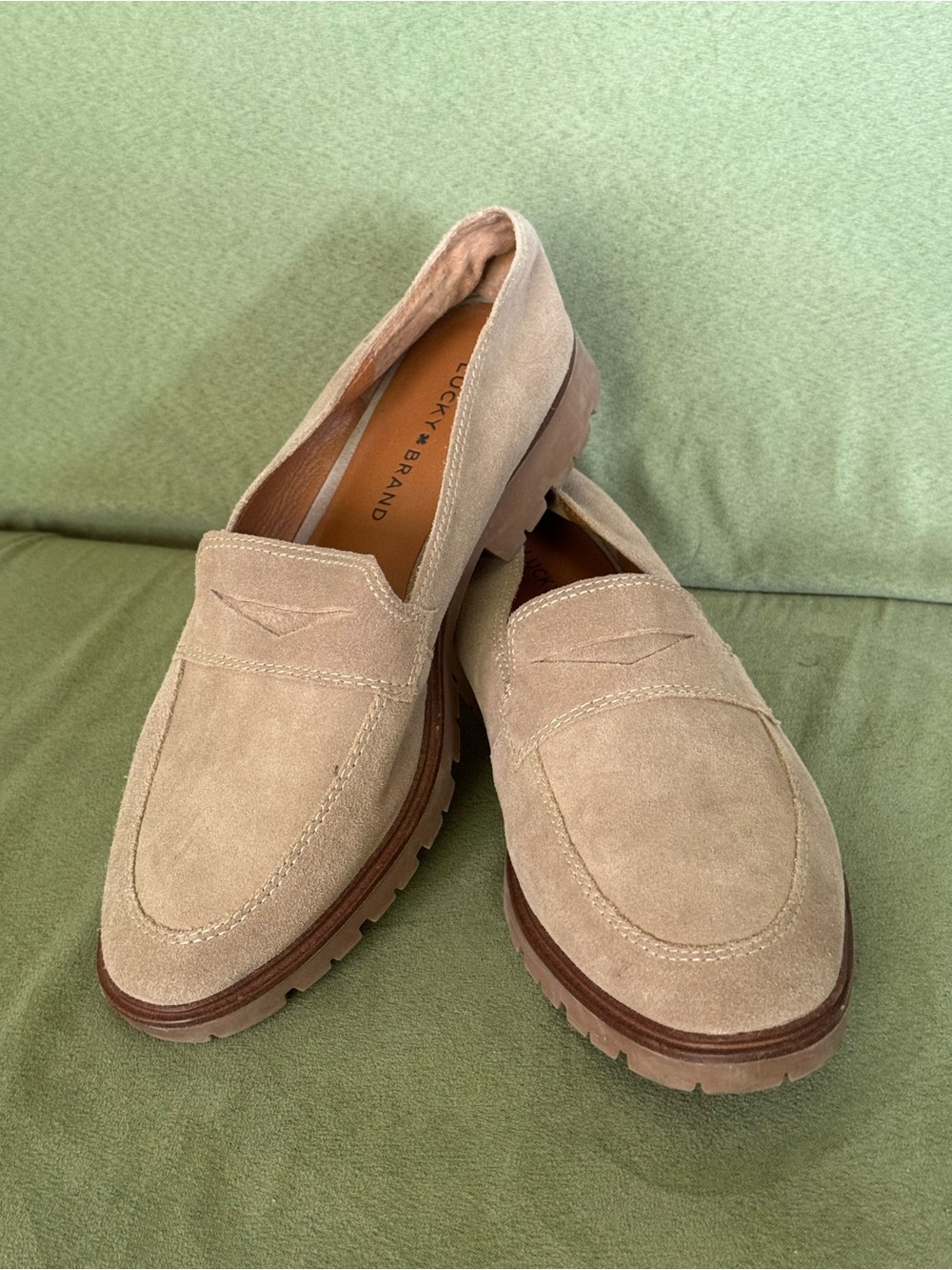 Lucky Brand Women's Suede Penny Loafers in Beige